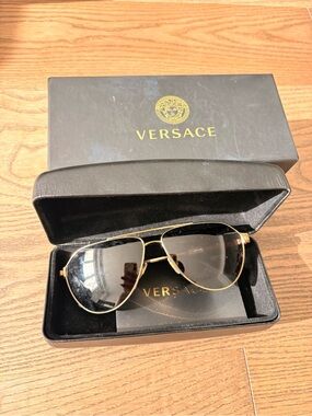 Versace Gold Aviator Sunglasses with Case and Box